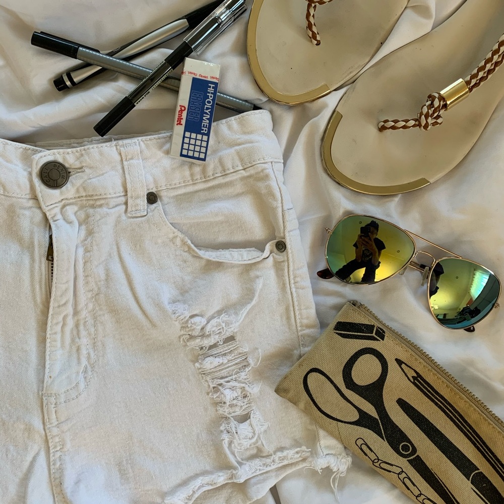 Ultra High Waisted White Distressed Denim Shorts
